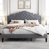 Allewie King Size Bed Frame with Adjustable Velvet Tiara Headboard, Upholstered Diamond Button Tufted Platform Bed, Wood Slats Support, No Box Spring Needed, Light Grey