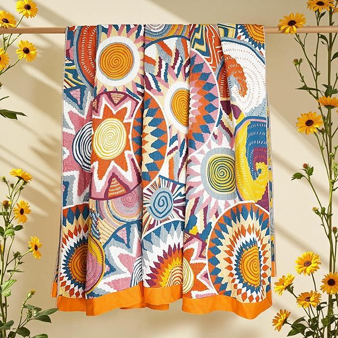 Boho Throw Blanket, 100% Organic Muslin Cotton Breathable Ultra Soft Bed Quilt Throw - All Season Floral Bird Butterfly Farmhouse Decor Blanket for Sofa Couch Chair and Gift. 50