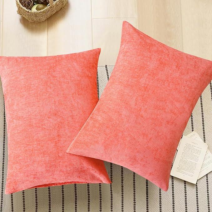 CaliTime Throw Pillow Covers Decorative 20 X 26 Inches Pack of 2 Cozy Chenille Standard Pillow Shams Cases for Couch Sofa Bed Living Room Home Living Coral
