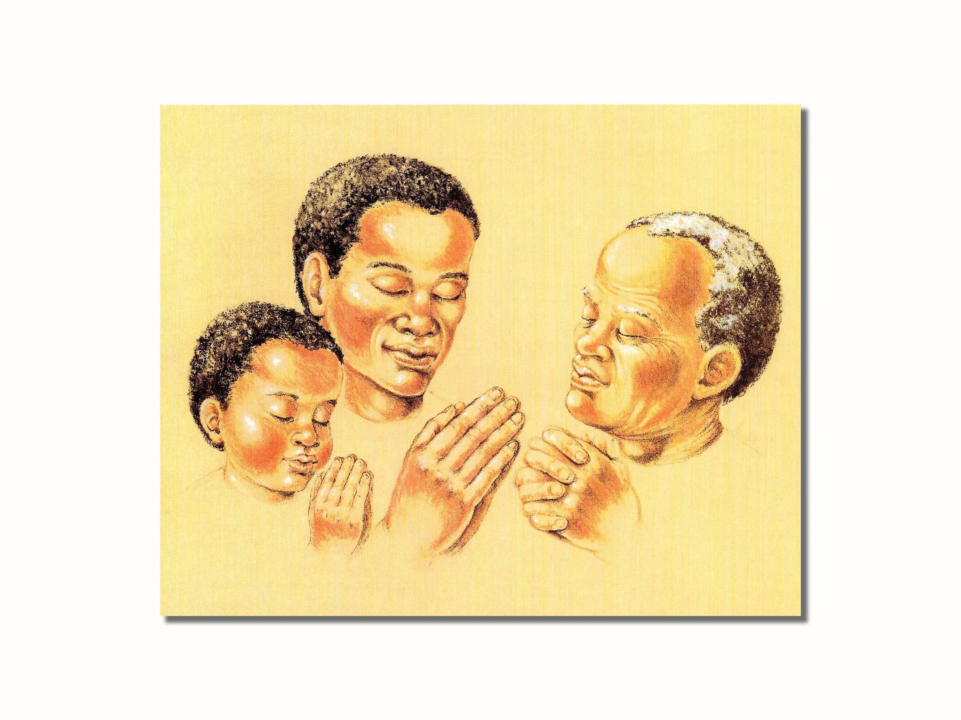 African American Art Print – Black Family Praying Wall Art 8x10 Three Generations