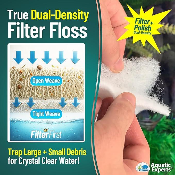 Aquatic Experts Aquarium Filter Floss for Fish Tank Filters - FilterFirst Aquarium Filter Pad - Media Roll for Crystal Clear Water, 3/4