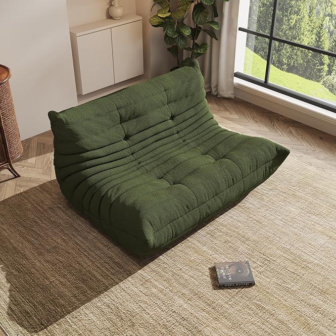 Bean Bag Chair, Oversized Loveseat Fireside Chair for Adults, 2 Seater with Memory Foam Filled, Lazy Sofa Lounge Floor Sofa for Living Room, Bedroom, Office, No Assembly Required. (Green)