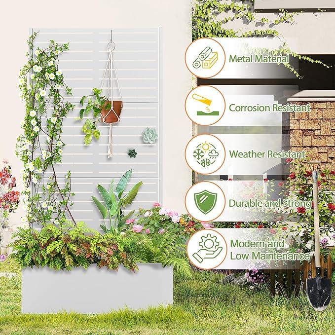 Trellis for Climbing Plants Outdoor，Mental Garden Bed with Drainage Holes Outdoor Privacy Screen Design Tall planters for herb Flower Vegetables 73