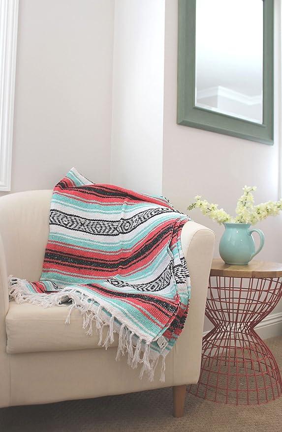 Del Mex Classic Mexican Blanket, Large Authentic Woven Falsa Throw (70