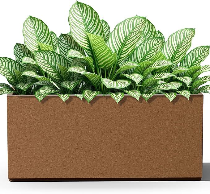 FENCY Large Metal Planter, Large Rectangular Planters for Outdoor Plants, Tall Outdoor Planters for Porch Patio, 38