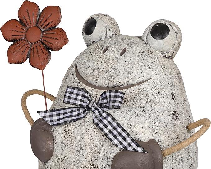 Alpine Corporation MCC860 Indoor/Outdoor Frog with Flower Garden Statue, Stone Finish Frog Statue for Yard, 24