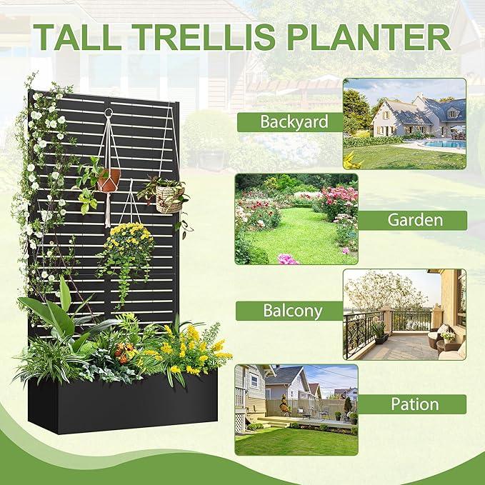 Trellis for Climbing Plants Outdoor，Mental Garden Bed with Drainage Holes Outdoor Privacy Screen Design Tall planters for herb Flower Vegetables 73