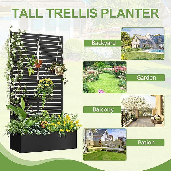 Trellis for Climbing Plants Outdoor，Mental Garden Bed with Drainage Holes Outdoor Privacy Screen Design Tall planters for herb Flower Vegetables 73