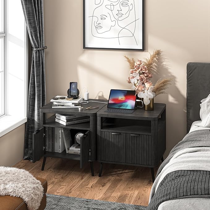 Nightstand Set of 2 with Charging Station, 24