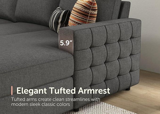HONBAY Sectional Sleeper Sofa with Pull Out Bed U-Shape Sectional Couch Sleeper Bed with Storage Chaise 6 Seater, Light Grey