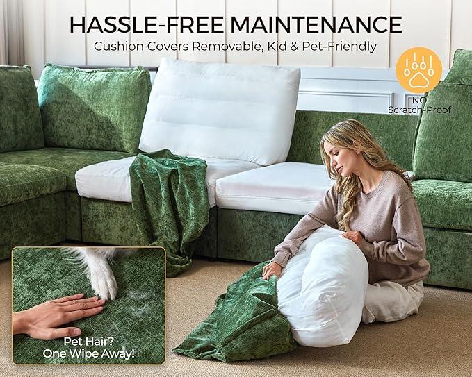 Oversized Modular Sofa Comfy Cloud Couch with Storage, Extra Deep Plush Sectional Sofa Set for Living Room, Covers Washable, Chenille, Olar (Green, 8-Seater with Corner & 2 Ottomans, u-Shaped)