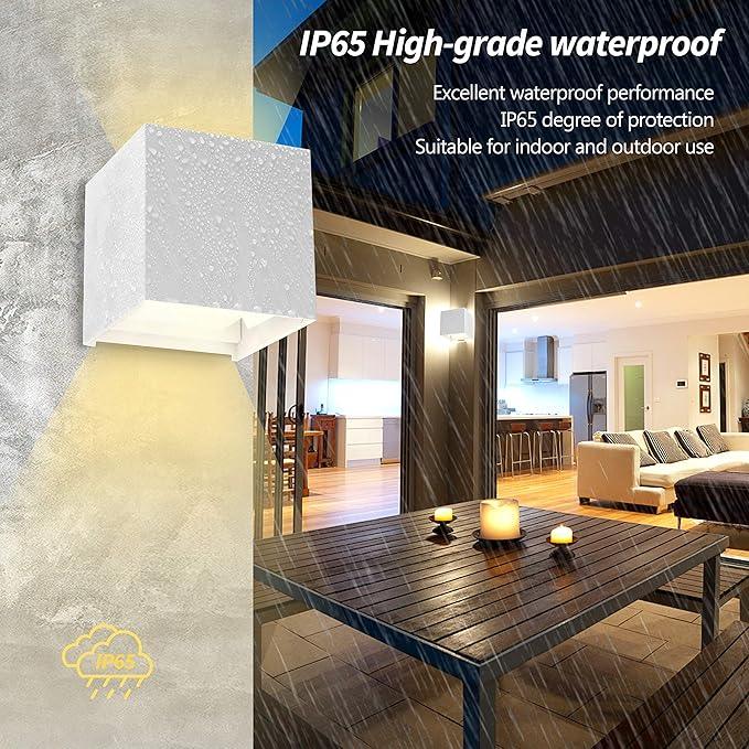 LANFU LED Aluminum Square Cube Waterproof White Wall Sconce Outdoor Light Exterior Wall Lighs fixtures Outside for House Patio 6W 100-277V 3000K Angle-Adjustment Warm Light 2LEDS White 6W
