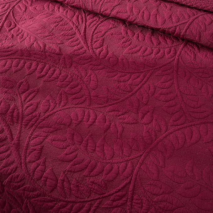 MarCielo 3-Piece 100% Cotton Oversized Bedspread Lightweight Quilt Coverlet Embroidery Farmhouse Bedding Set T0 (Wine Burgundy, Oversized King (118