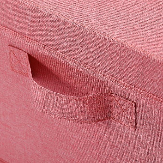 HOONEX Linen Foldable Storage Bins with Lids, 2 Pack, Storage Boxes with Carrying Handles and Sturdy Heavy Cardboard, 16.5