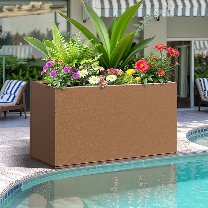 FENCY Metal Rectangular Planter Box, Large Planters for Outdoor Plants, Tall Planters for Outdoor Plants with Drainage Holes (32