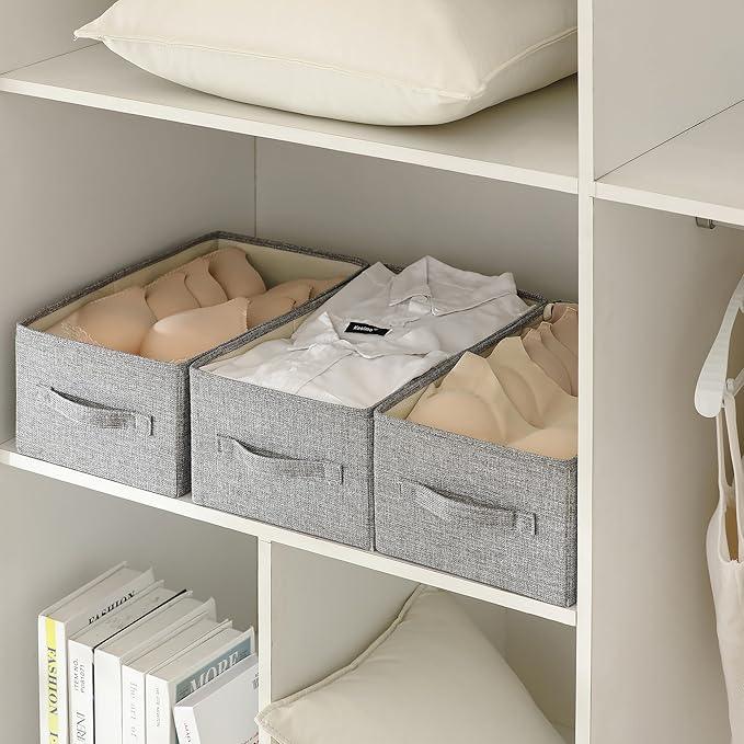 Linen Folding Storage Bins, 3 Pack Large Storage Baskets, Washable, Clothing Storage Bins with Handle, Closet Organizer for Storage Sweater,Sheets(dark grey, 16