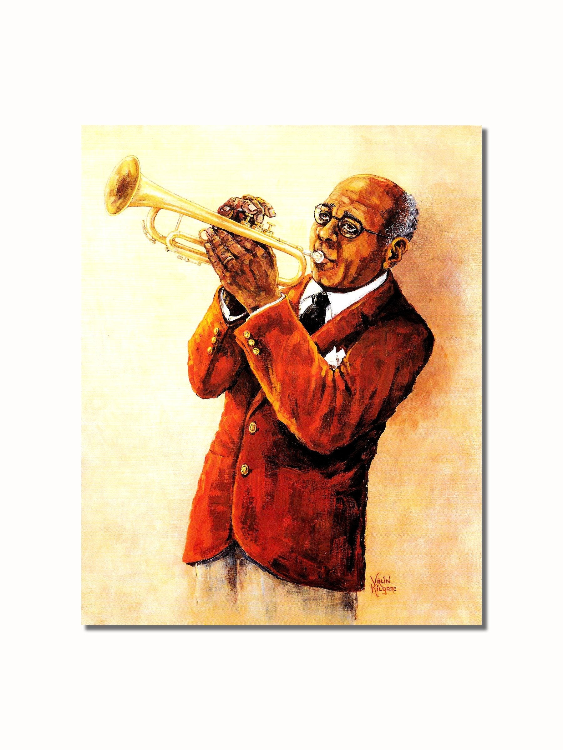 Jazz Trumpet Art Print – African American Black Jazz Musician Portrait 8x10 Wall Decor