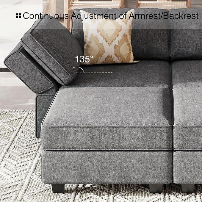Belffin Modular Sectional Sleeper Sofa Couch with Storage Ottoman Convertible Sectional Couches for Living Room Terry Reversible Chaise. Dark Grey Sofa