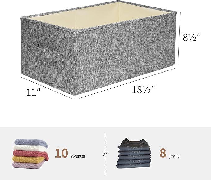 Linen Folding Storage Bins, 3 Pack Large Storage Baskets, Washable, Clothing Storage Bins with Handle, Closet Organizer for Storage Sweater,Sheets(dark grey, 18½