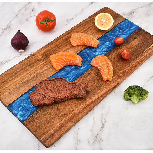 Acacia Wood Resin Splicing Large Charcuterie Board Epoxy Resin Ocean Wave Pattern Cutting Board for Kitchen