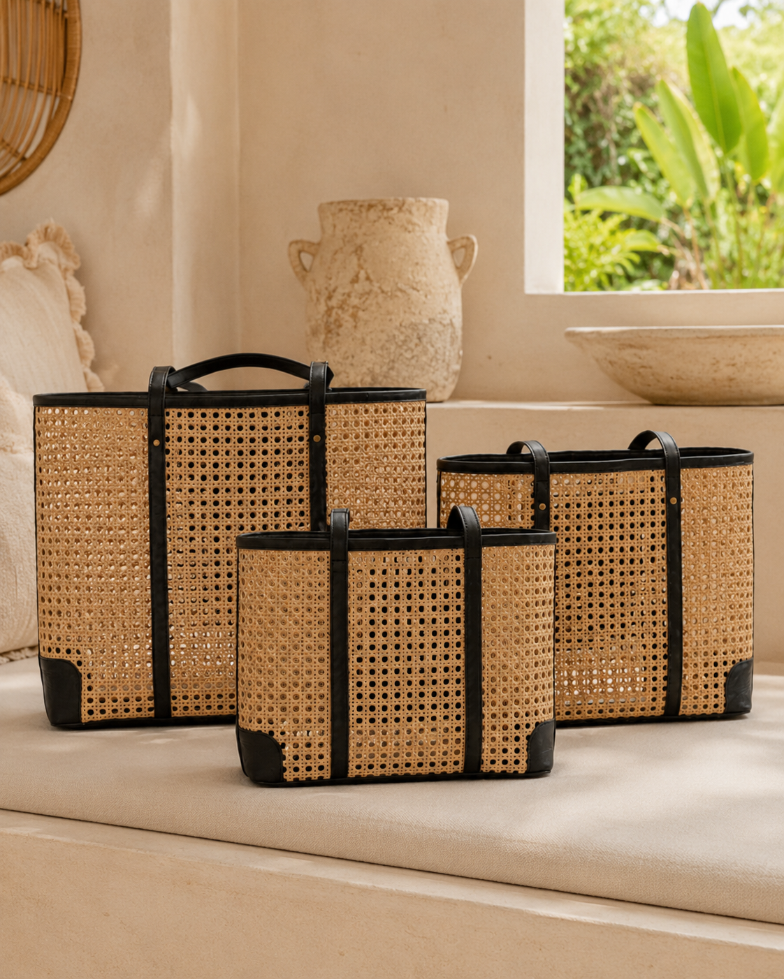 Dian Leather and Rattan Tote Bag