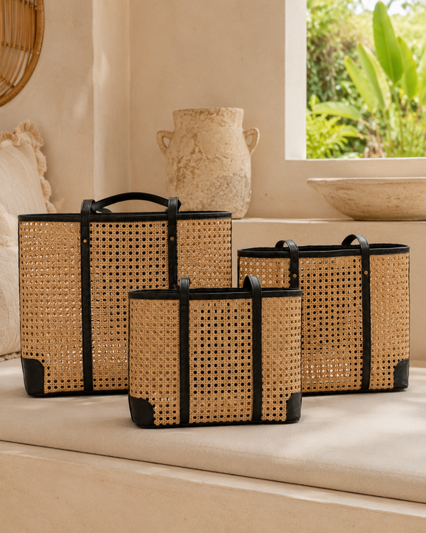 Dian Leather and Rattan Tote Bag