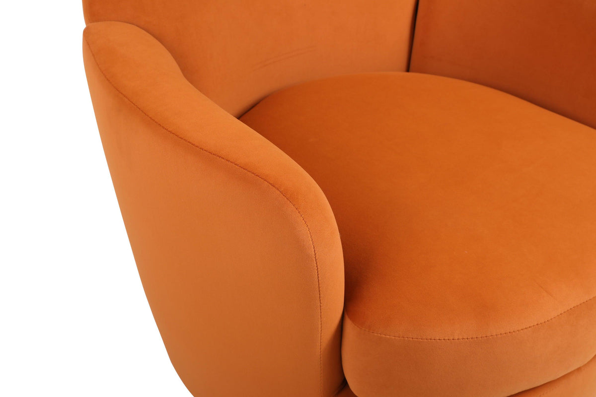 Orange Velvet Swivel Barrel Chair