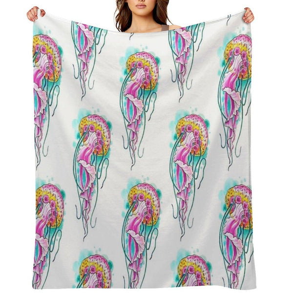 Floral Jellyfish Watercolour Throw Blanket