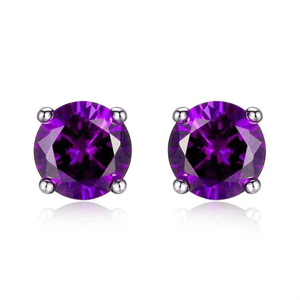 925 Sterling Silver 6mm Round-Cut Amethyst Stud Earrings
