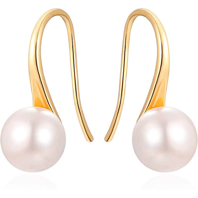 925 Sterling Silver 7.5-8mm White Freshwater Cultured Pearl Dangle Drop Earrings