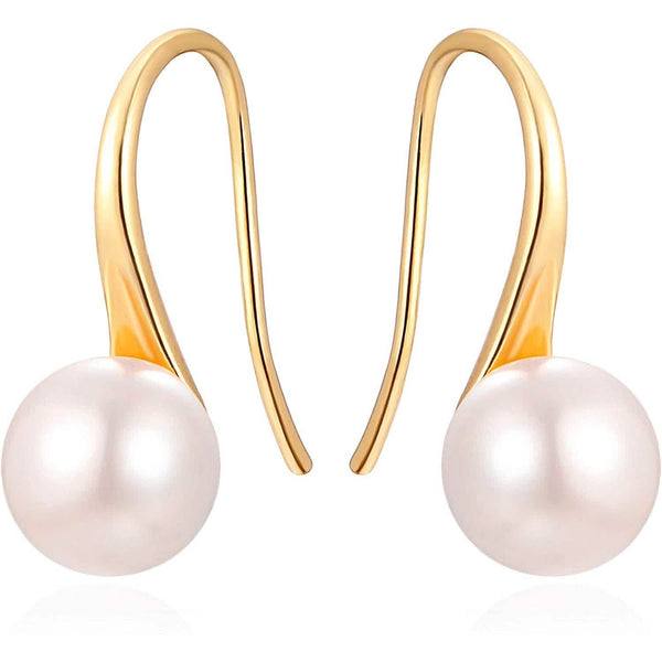 925 Sterling Silver 7.5-8mm White Freshwater Cultured Pearl Dangle Drop Earrings