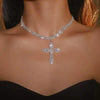925 Sterling Silver Cross Pendant Necklace with Sparkling Rhinestone Embellishments
