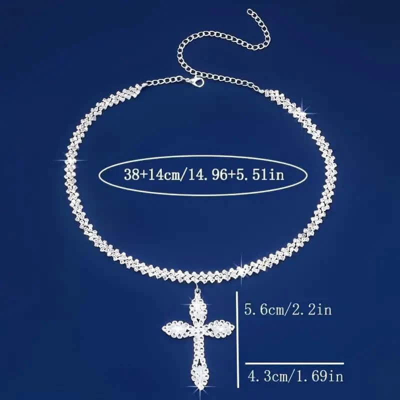 925 Sterling Silver Cross Pendant Necklace with Sparkling Rhinestone Embellishments