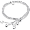 .925 Sterling Silver Five-Line Chain with Five-Heart Bracelet