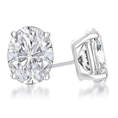 925 Sterling Silver White 4-Prong Basket Oval Stud Earrings