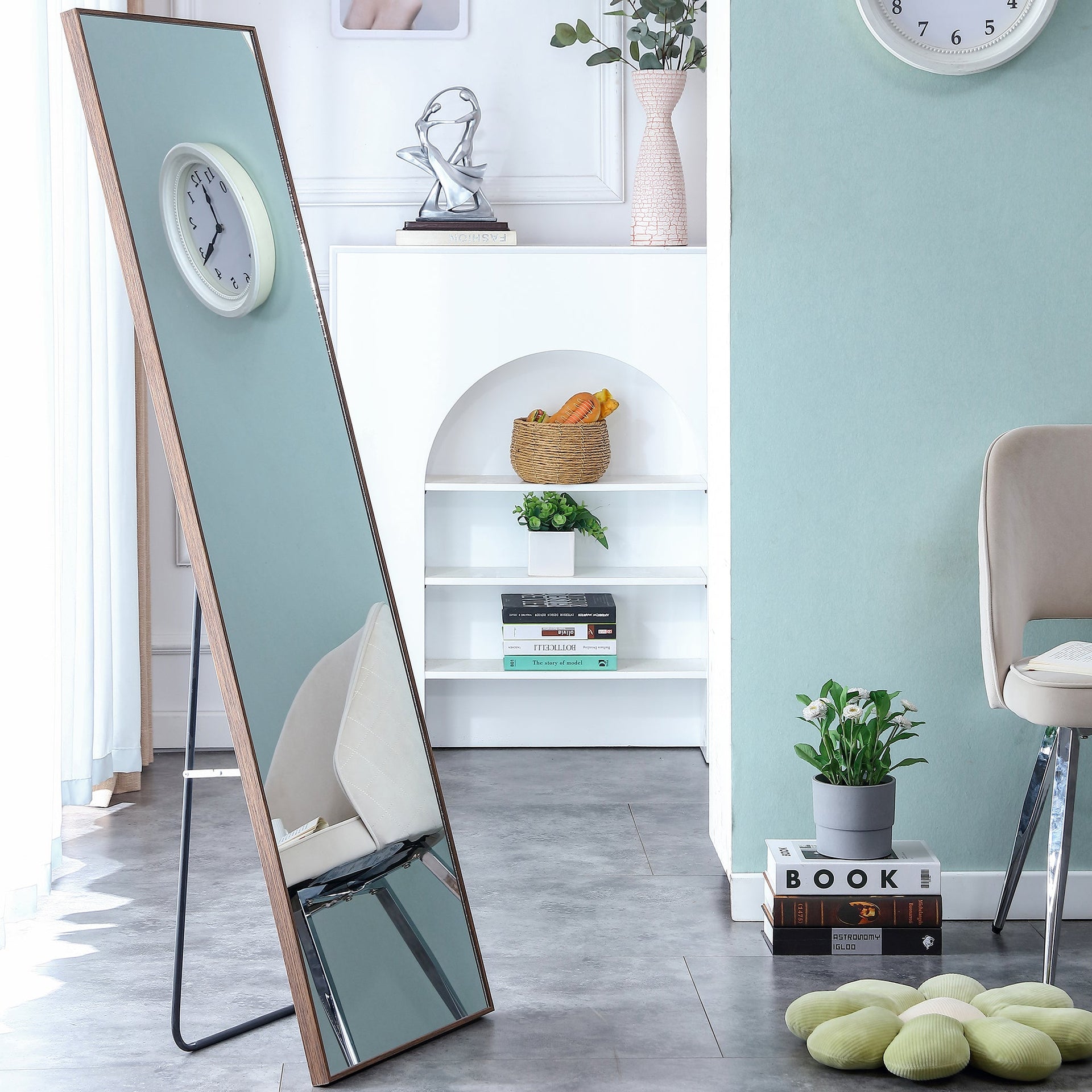 60x17 Brown Solid Wood Frame Full-length Mirror, Dressing Mirror, Bedroom Home Porch