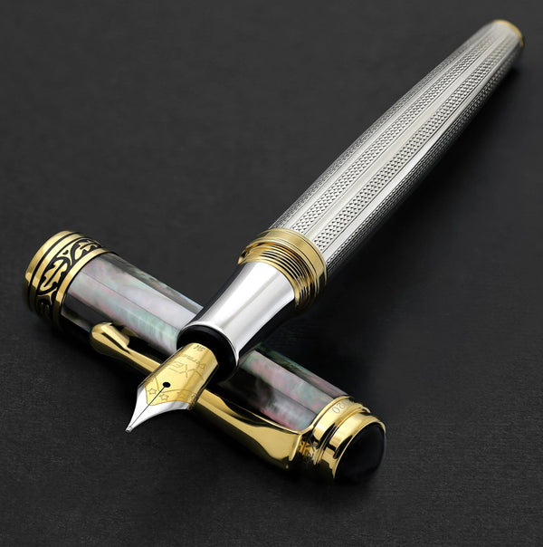 Maestro® 925 Sterling Silver Fountain Pen (Medium Nib) - Tahitian Black Mother of Pearl Cap - Gifts for You 'n Me