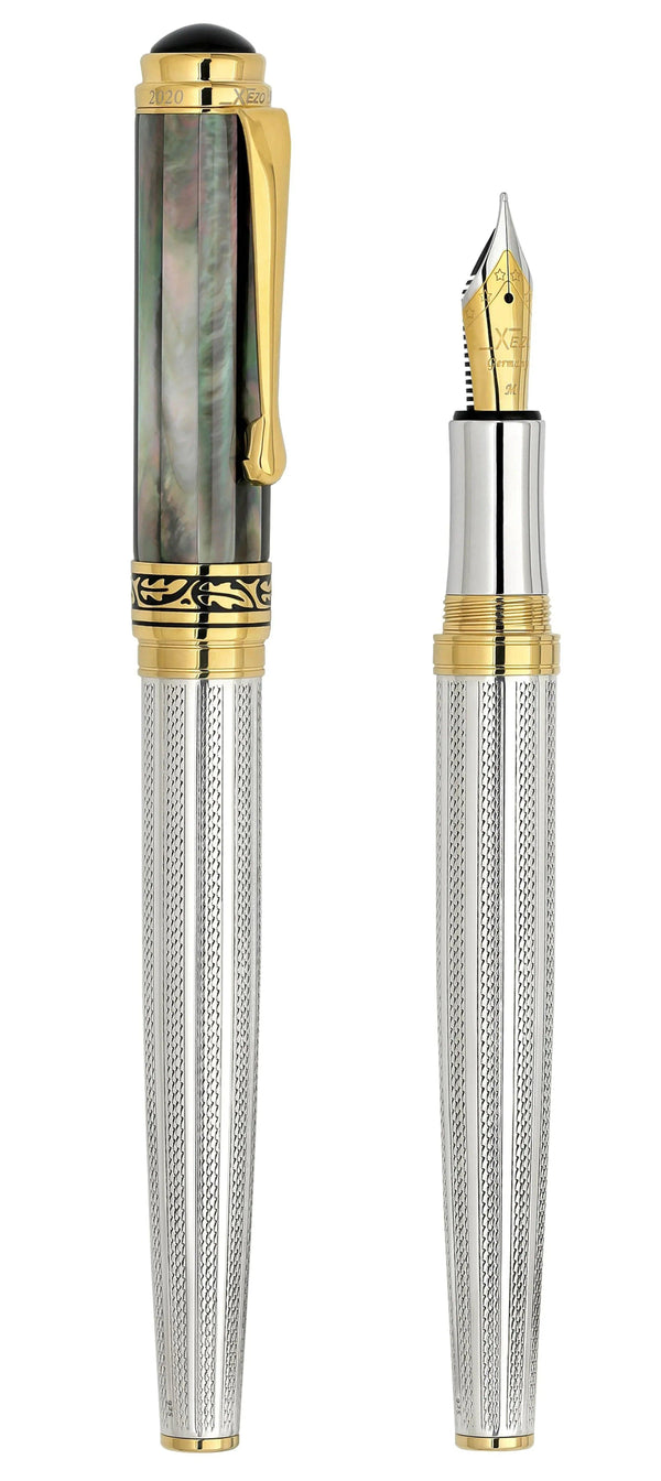 Maestro® 925 Sterling Silver Fountain Pen (Medium Nib) - Tahitian Black Mother of Pearl Cap - Gifts for You 'n Me