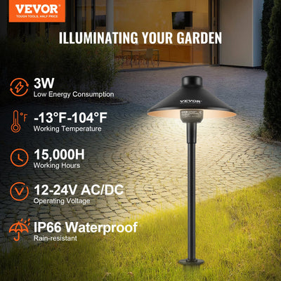 8 Pack Low Voltage Landscape Path Lights, 3W 210LM 12V-24VAC/DC Outdoor LED Pathway Lighting, 3000K Warm White Walkway Lights With Quick Connectors, IP66 Waterproof For Yard Garden Sidewalk