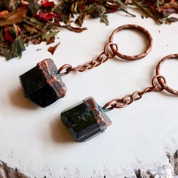 Raw Tourmaline Keychain - Natural Copper | Handmade by Blackbird & Sage