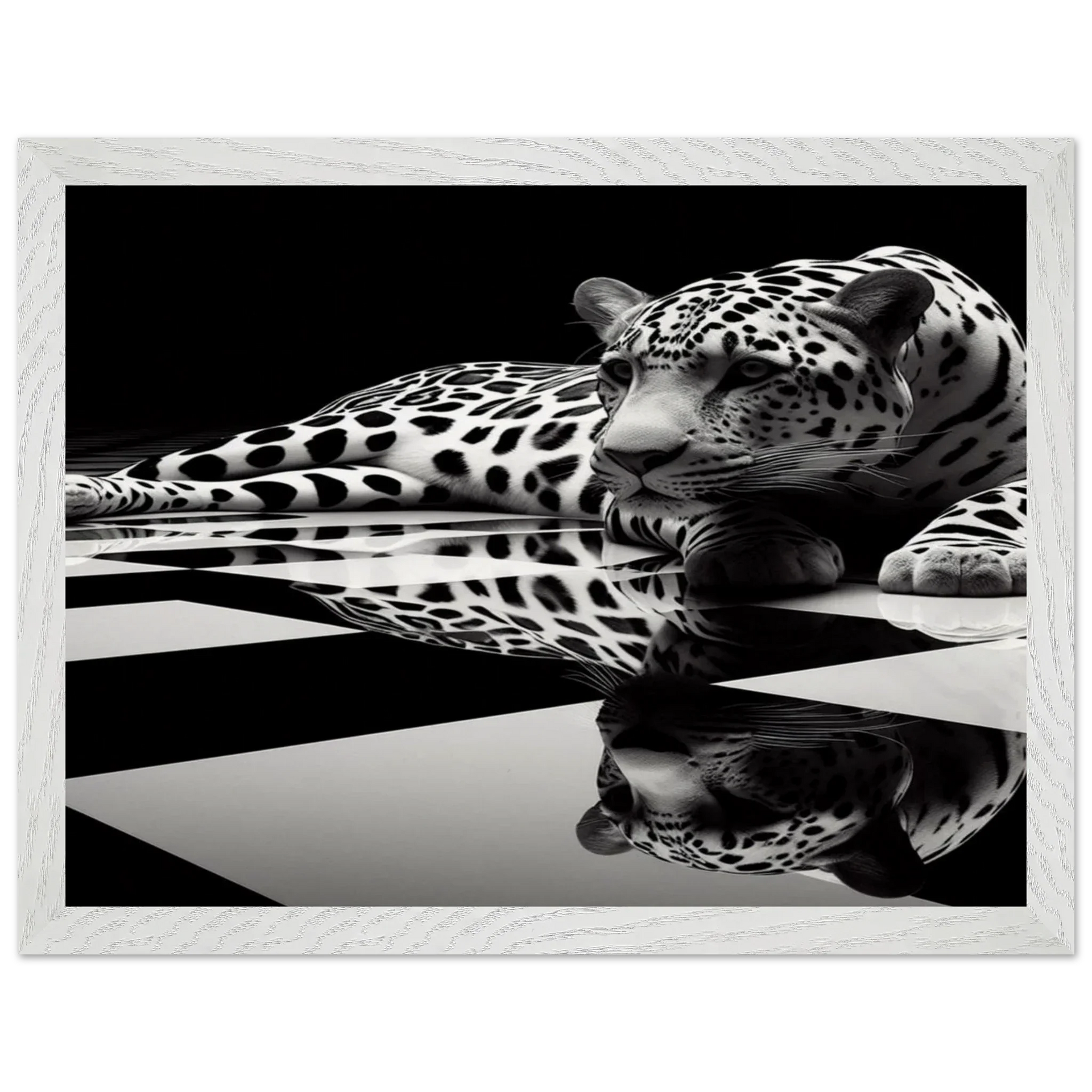 Leopard Black and White Mounted Framed Poster – Premium Oak or Ash Frame