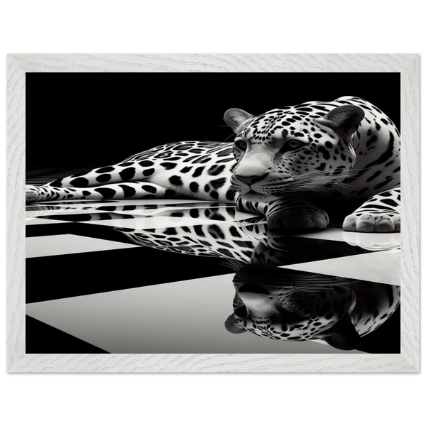 Leopard Black and White Mounted Framed Poster – Premium Oak or Ash Frame