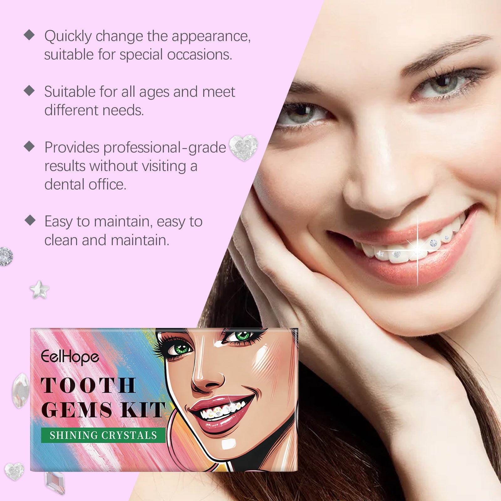 Dental Beauty Set Fashion Beauty Decorative Diamond Combination Personality Sparkle Light Up Smile Style