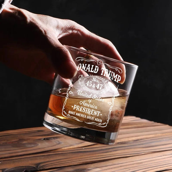 Transparent whiskey glass round straight mouth glass household wine glass beer cup bar tumbler kitchen utensil Trump print glass