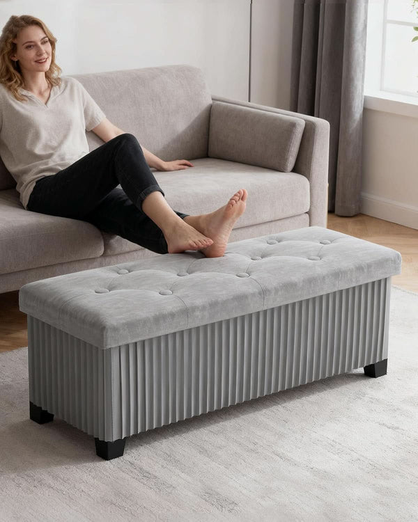 43 Inch Luxurious Velvet Storage Ottoman Bench Grey