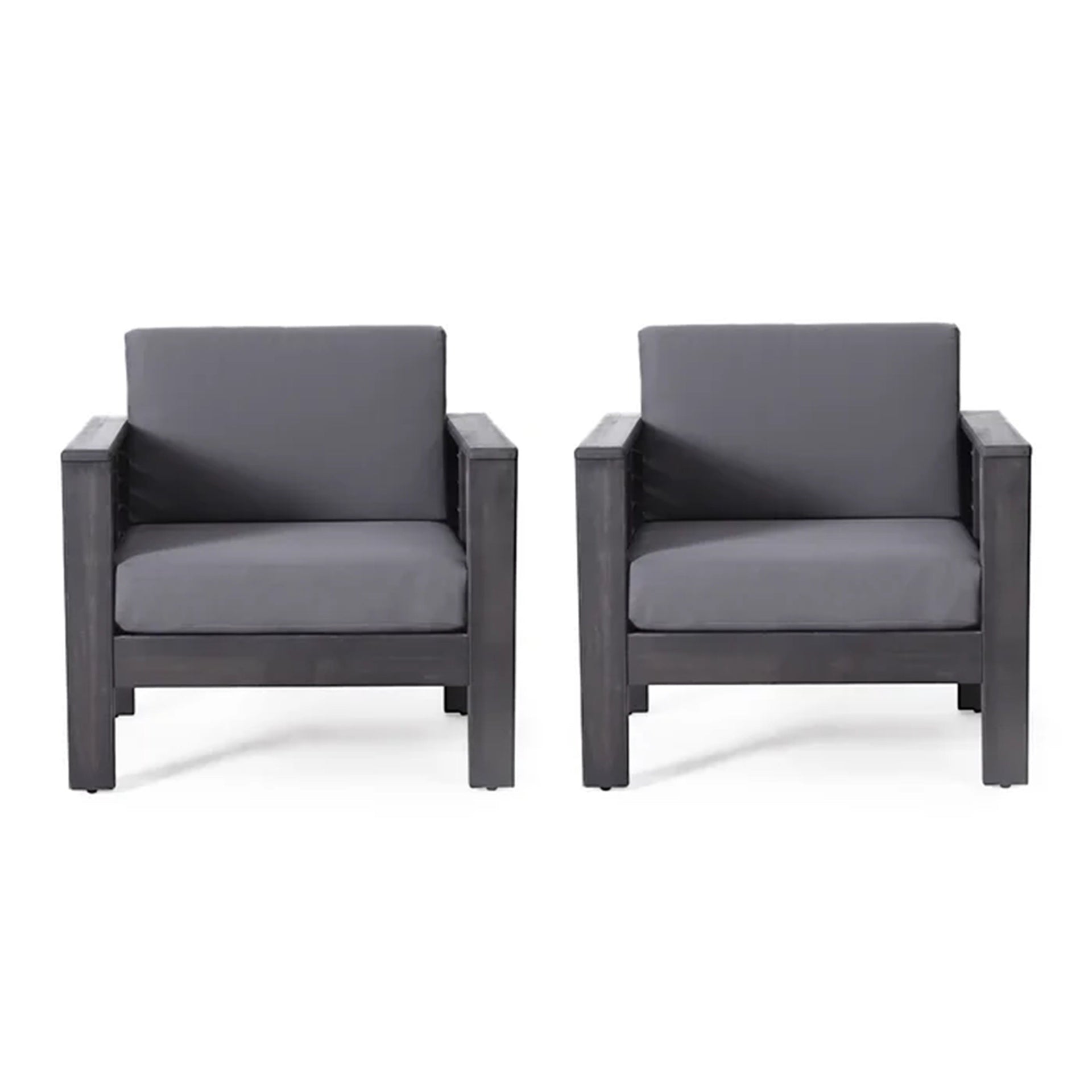 ( Set of 2) Outdoor Acacia Wood Club Chairs with Cushions, Dark Gray, 27.75