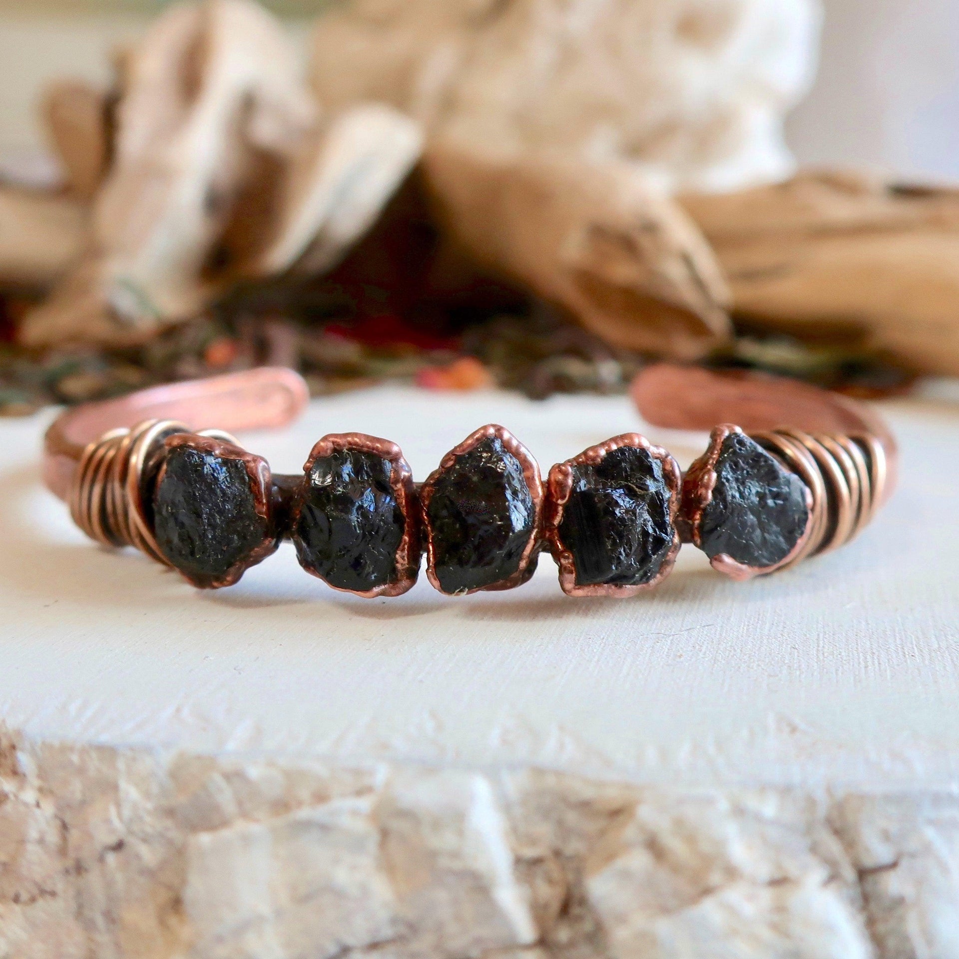 Copper Cuff With Black Tourmaline - I Am Protected | By Blackbird & Sage