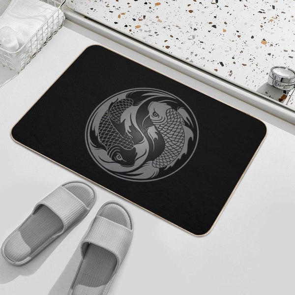 Gray And Black Yin Yang Koi Fish Bath Mat