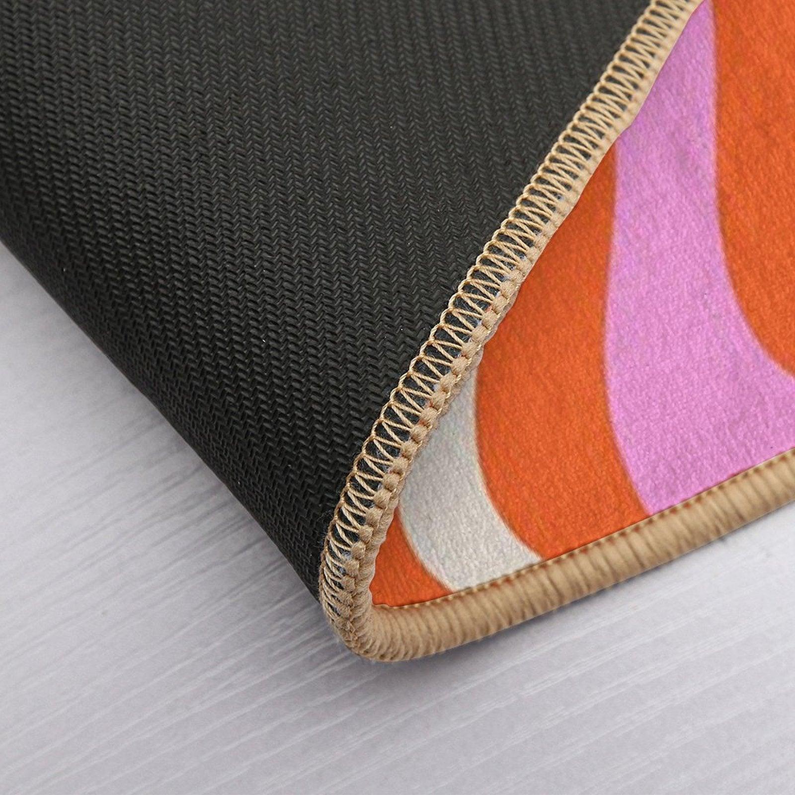 Retro Liquid Swirl Abstract Pattern Hot Pink Bright Orange Cream Bath Mat