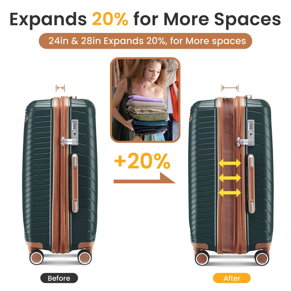 Luggage set of 4 pieces (14/20/24/28) with 4 360 degree silent rotating wheels made of PP material and durable TSA lock